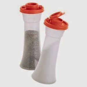 NEW Tupperware Large Hourglass Salt & Pepper Shakers red seals any spices